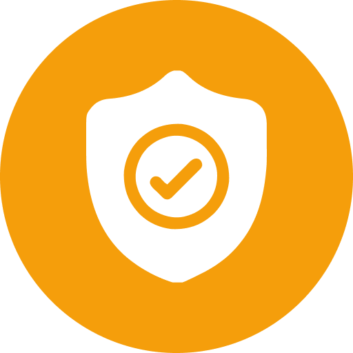 Orange shield symbol with checkmark