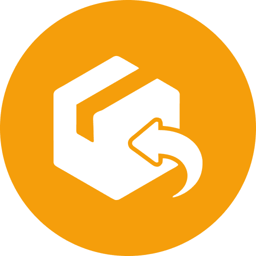 Box with arrow icon on orange circle