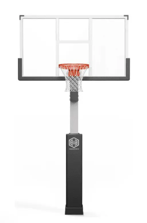 Basketball hoop and backboard on pole