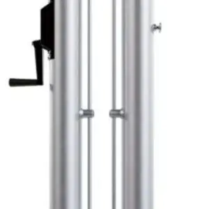 Two silver poles with black caps