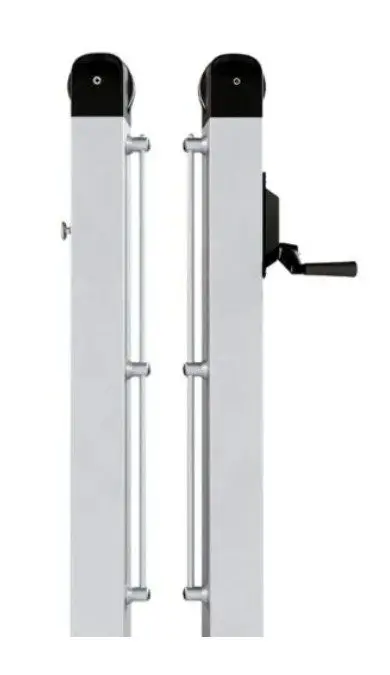 Two white vertical posts with side crank